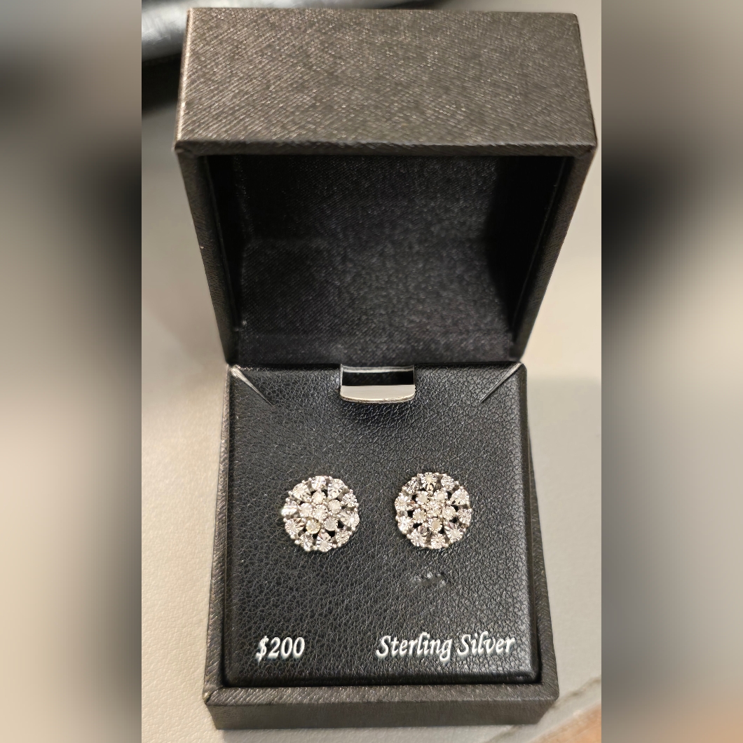 Nwt And In Box Sterling Silver Diamond Earrings